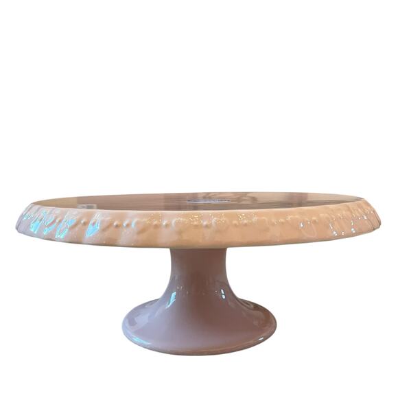 Pastel Pink Valentines Heart Embossed Pedestal Cake Stand Made in Portugal New - Picture 11 of 16